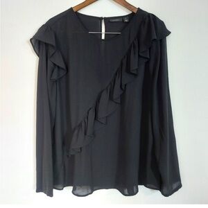 Halogen Black Ruffled Dressy Pullon Blouse XL